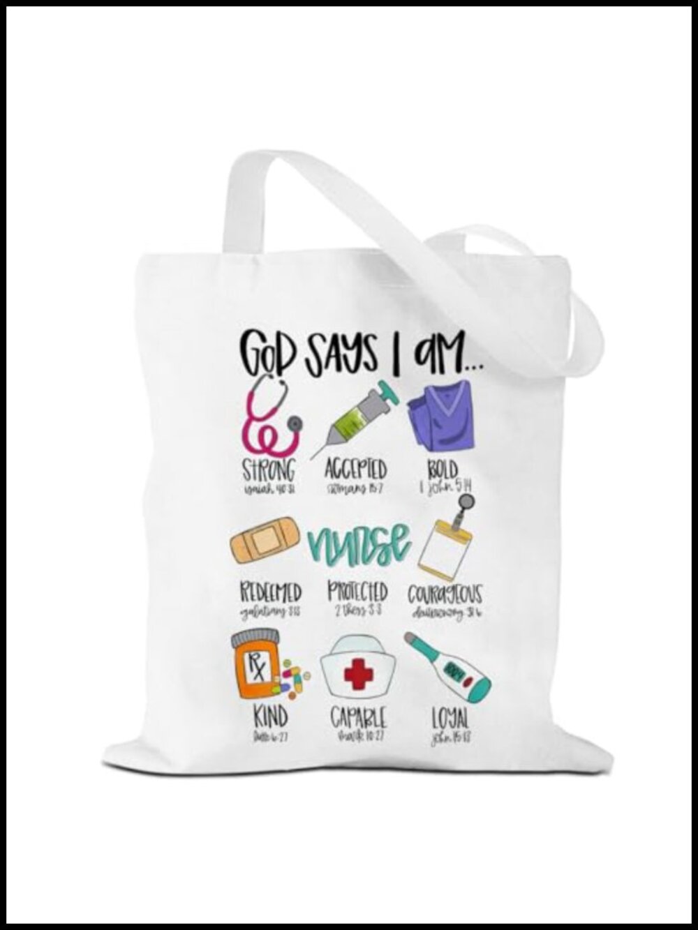 Canvas Tote Bag Bible Verse Inspirational Christian Reusable Grocery Bag